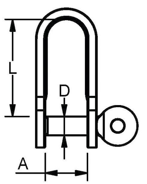 Stainless Shackle AISI 316 Dee type measurement