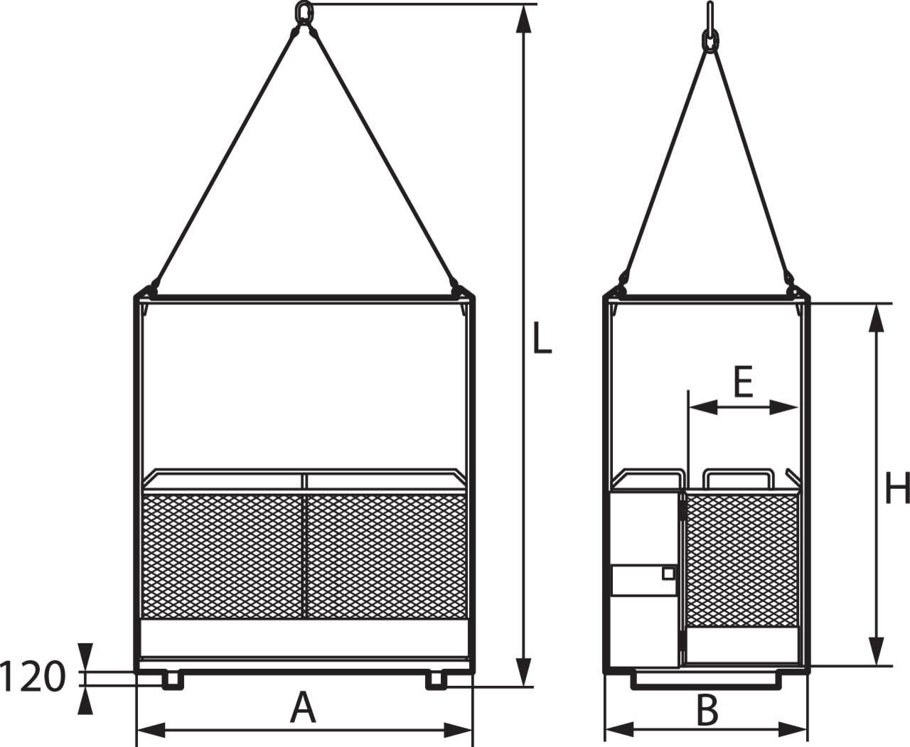 Crane Lift Basket BK-500, BK-1000, BK-1000E measurements