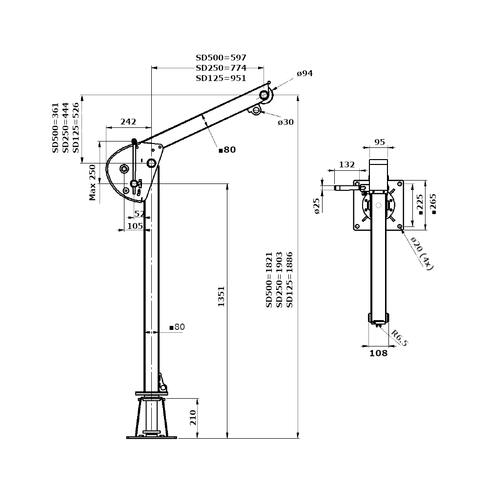 Portatīvais konsoles celtnis SD125-250-500