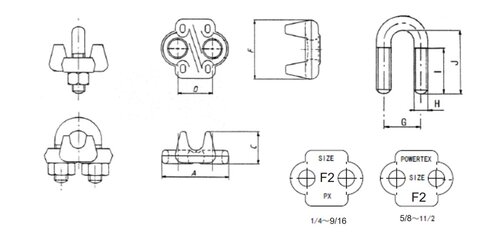 Quality POWERTEX Wire Rope Clip PCTB drawing