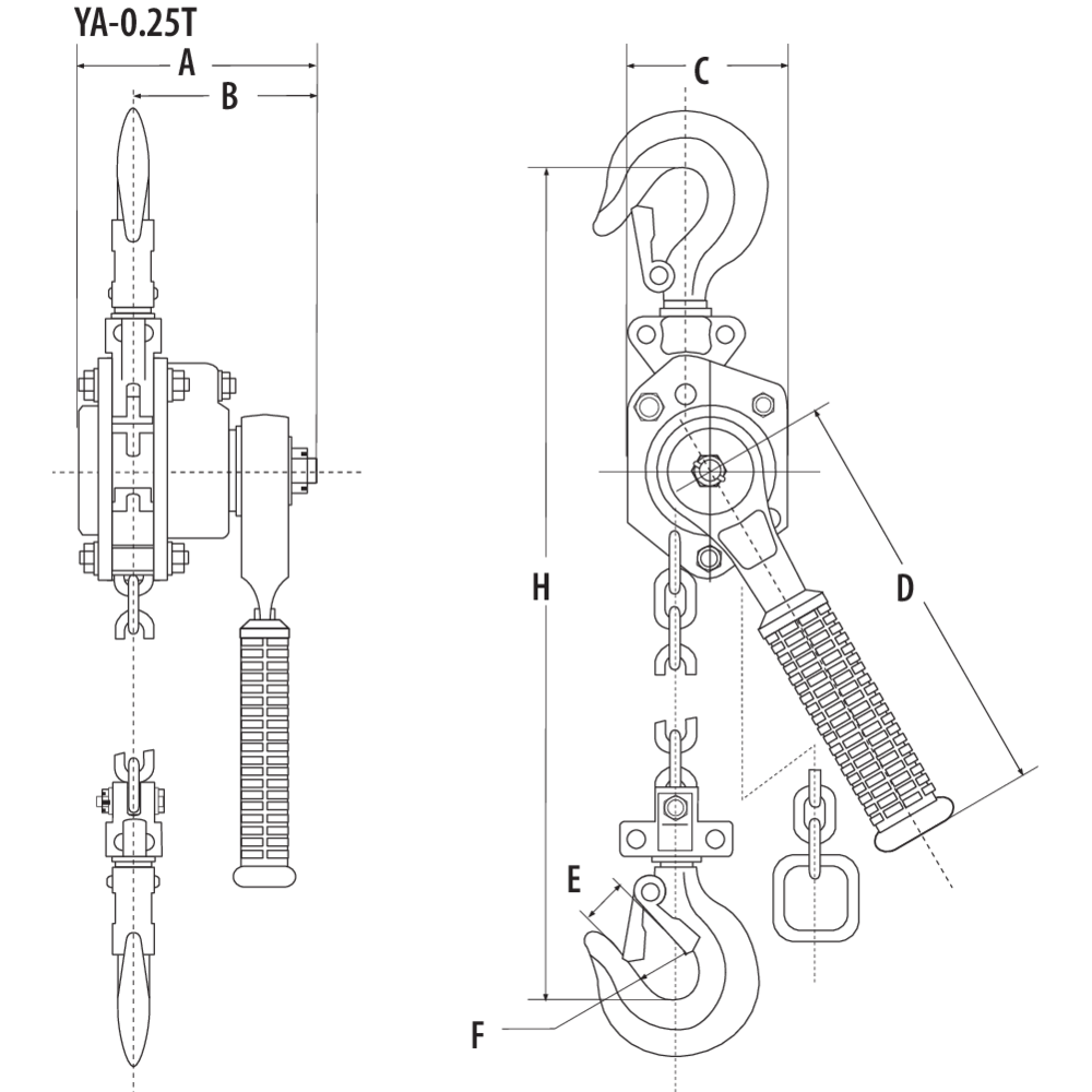 YA mini lever hoist drawing