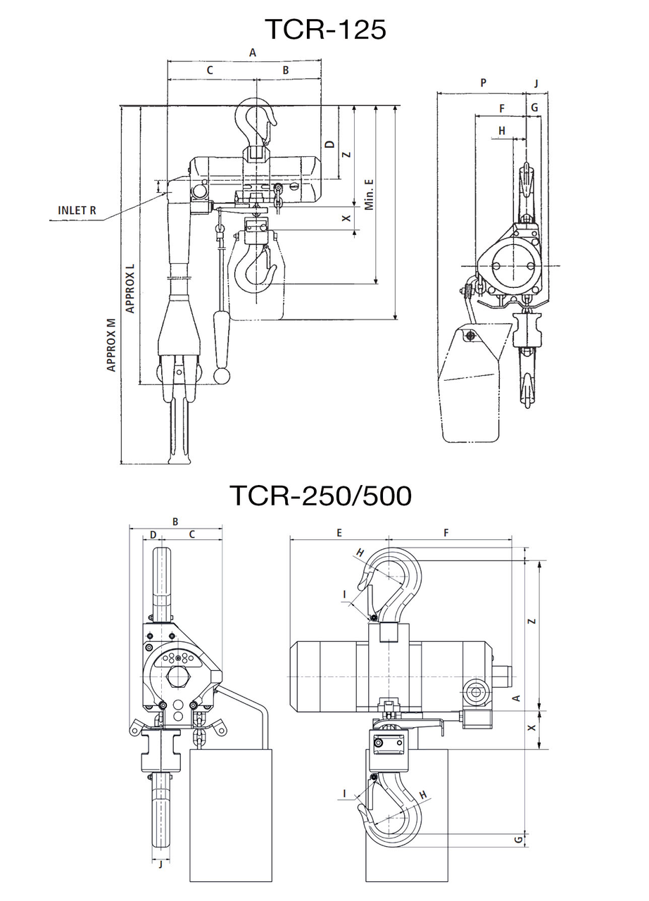 Chain Hoists Red Rooster TCR-125 / TCR-250/500 drawing