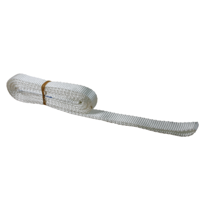White, flat woven, endless slings usually used for lifting rafters etc. in house construction.