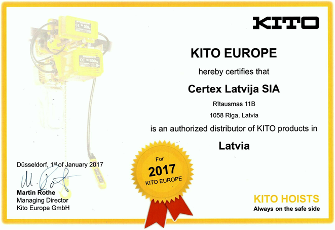 CERTEX is official KITO distributor