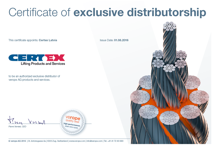 CERTEX official Verope AG wire rope distributor