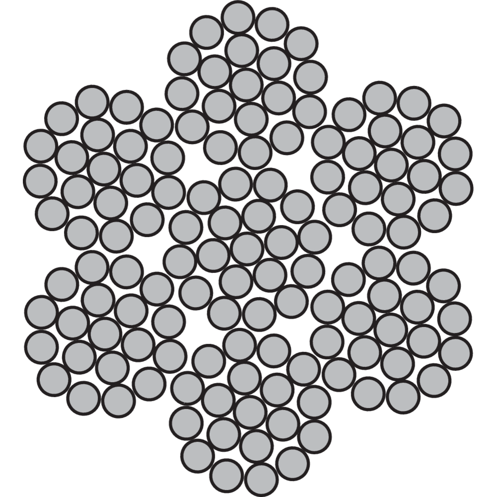 6x19-WSC / 133-stieples 6x36-IWRC / 265-stieples
